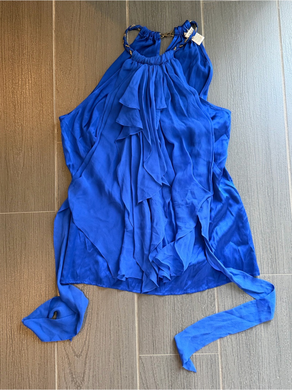 Silk Cache Cobalt Blue Beaded Strap Top